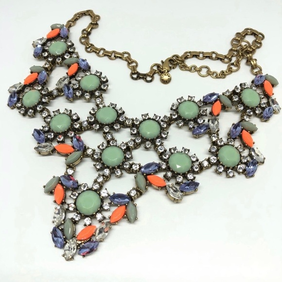 J.Crew Art Deco Colorful Crystal Glass Bib Statement Necklace - Picture 3 of 16
